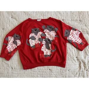 Vintage 80s 90s Red AMAZING SCARAB CAT AND MICE Sweatshirt Sweater